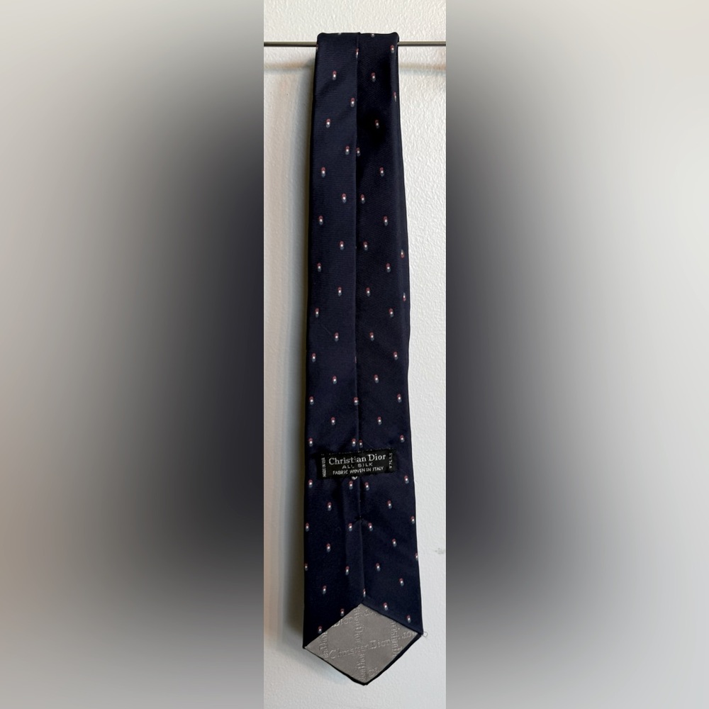 Christian Dior Blue Geometric  Mens Neck Tie Designer USA All Silk EUC Vintage